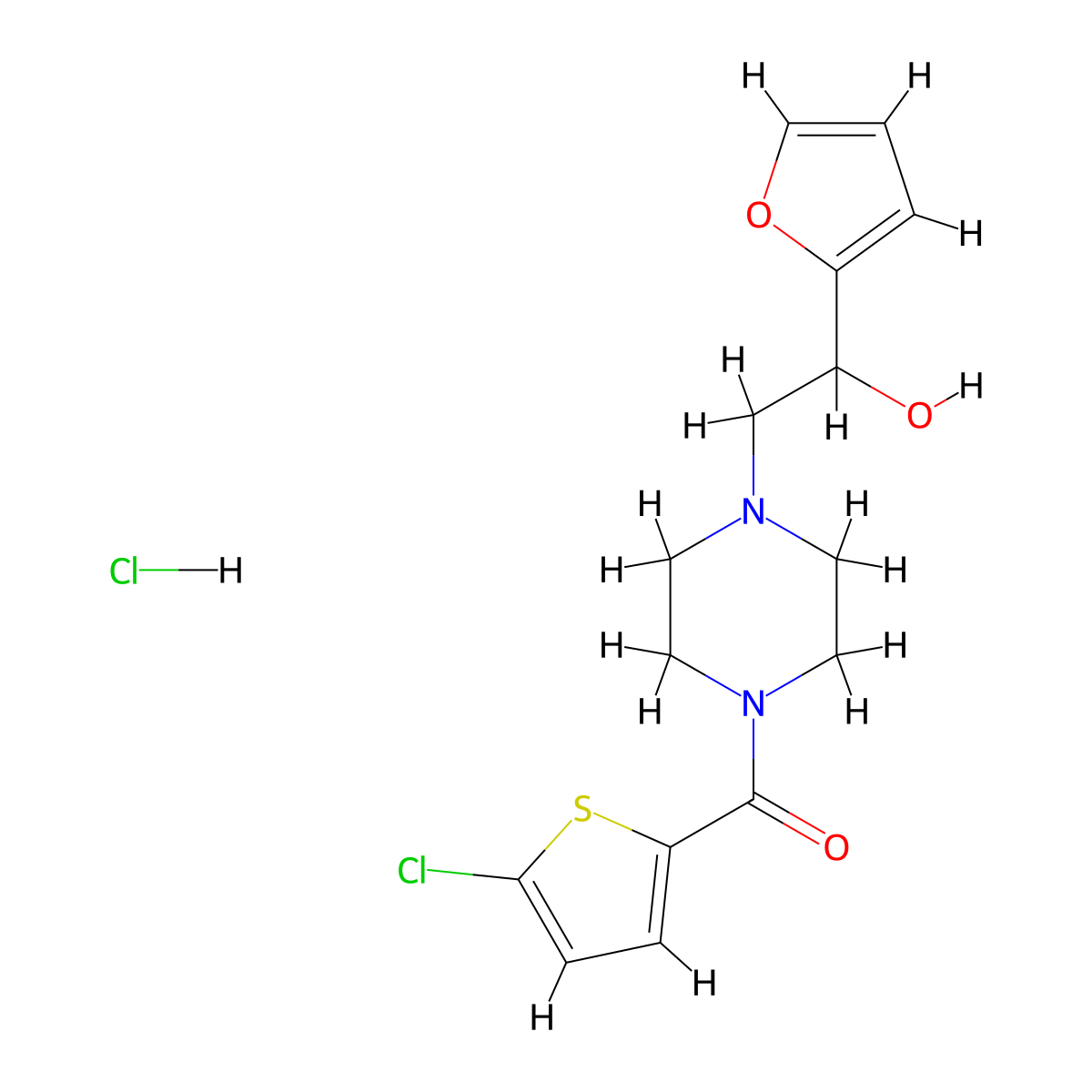 (5-Chlorothiophen-2-yl)(4-(2-(furan-2-yl)-2-hydroxyethyl)piperazin-1-yl)methanone hydrochloride molecular structure, CAS 1396676-52-0