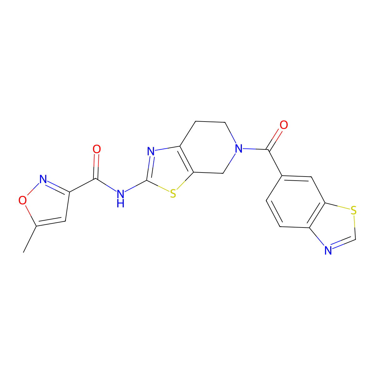 N-(5-(benzo[d]thiazole-6-carbonyl)-4,5,6,7-tetrahydrothiazolo[5,4-c]pyridin-2-yl)-5-methylisoxazole-3-carboxamide molecular structure, CAS 1396676-62-2