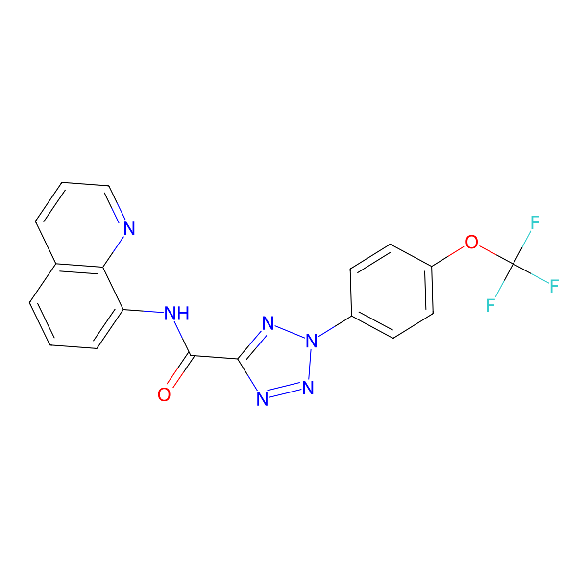 N-(quinolin-8-yl)-2-(4-(trifluoromethoxy)phenyl)-2H-tetrazole-5-carboxamide molecular structure, CAS 1396676-77-9