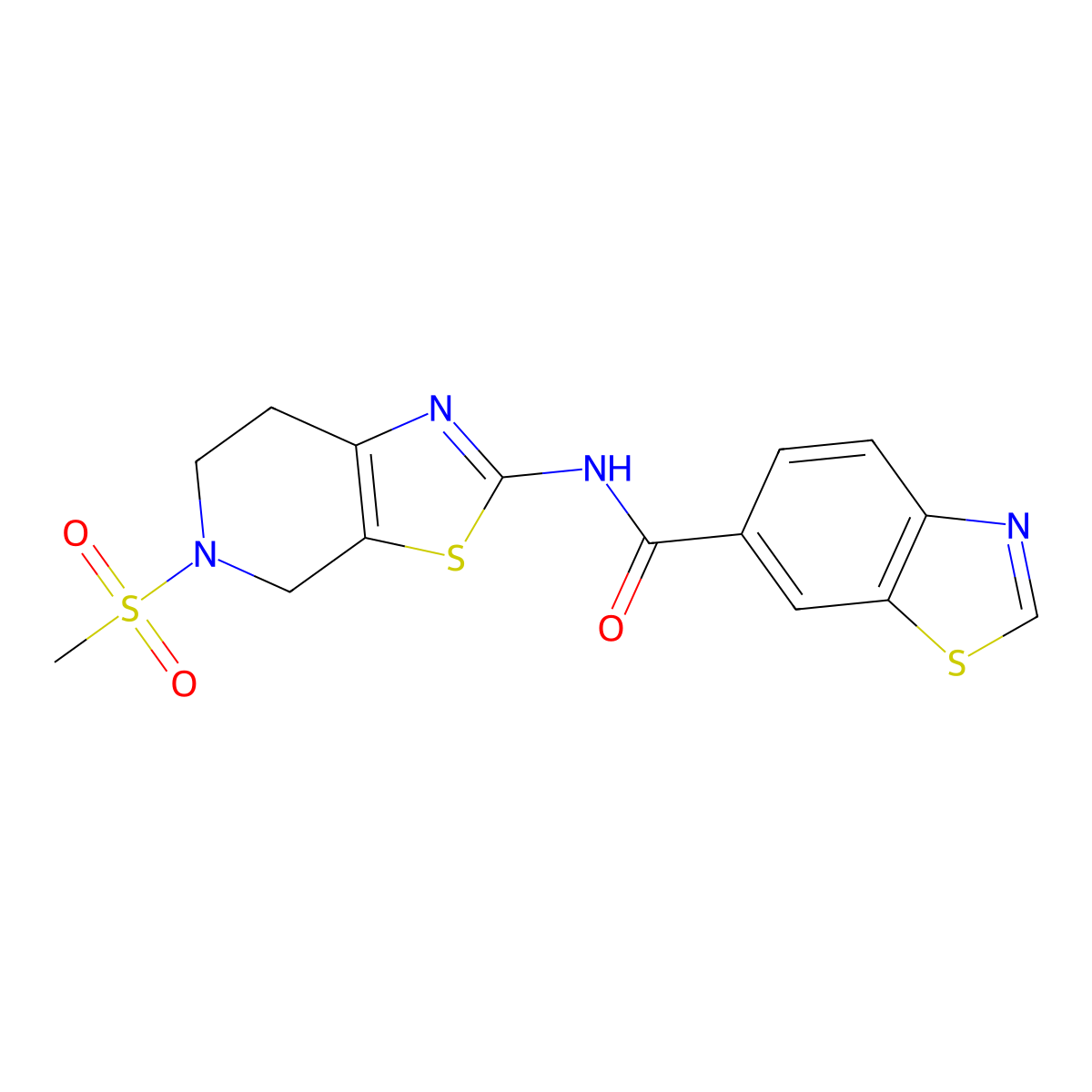 N-(5-(methylsulfonyl)-4,5,6,7-tetrahydrothiazolo[5,4-c]pyridin-2-yl)benzo[d]thiazole-6-carboxamide molecular structure, CAS 1396676-79-1