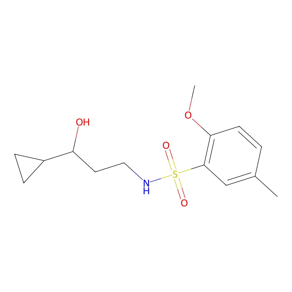N-(3-cyclopropyl-3-hydroxypropyl)-2-methoxy-5-methylbenzenesulfonamide molecular structure, CAS 1396676-83-7
