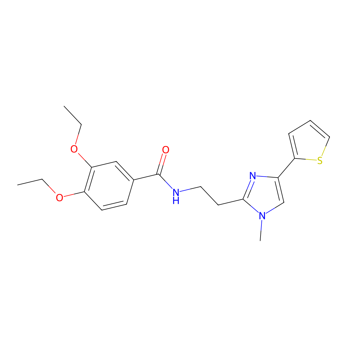 3,4-diethoxy-N-(2-(1-methyl-4-(thiophen-2-yl)-1H-imidazol-2-yl)ethyl)benzamide molecular structure, CAS 1396676-86-0