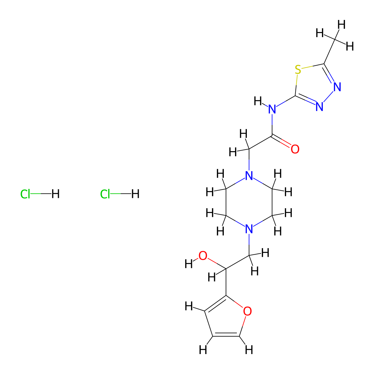 2-{4-[2-(Furan-2-YL)-2-hydroxyethyl]piperazin-1-YL}-N-(5-methyl-1,3,4-thiadiazol-2-YL)acetamide dihydrochloride molecular structure, CAS 1396676-93-9
