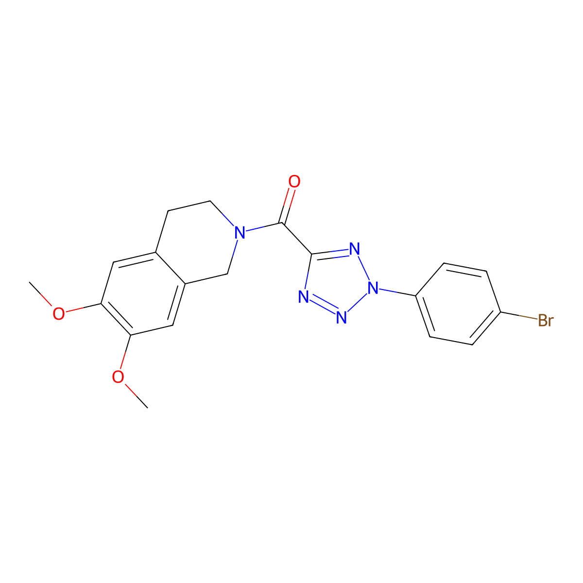 (2-(4-bromophenyl)-2H-tetrazol-5-yl)(6,7-dimethoxy-3,4-dihydroisoquinolin-2(1H)-yl)methanone molecular structure, CAS 1396676-94-0