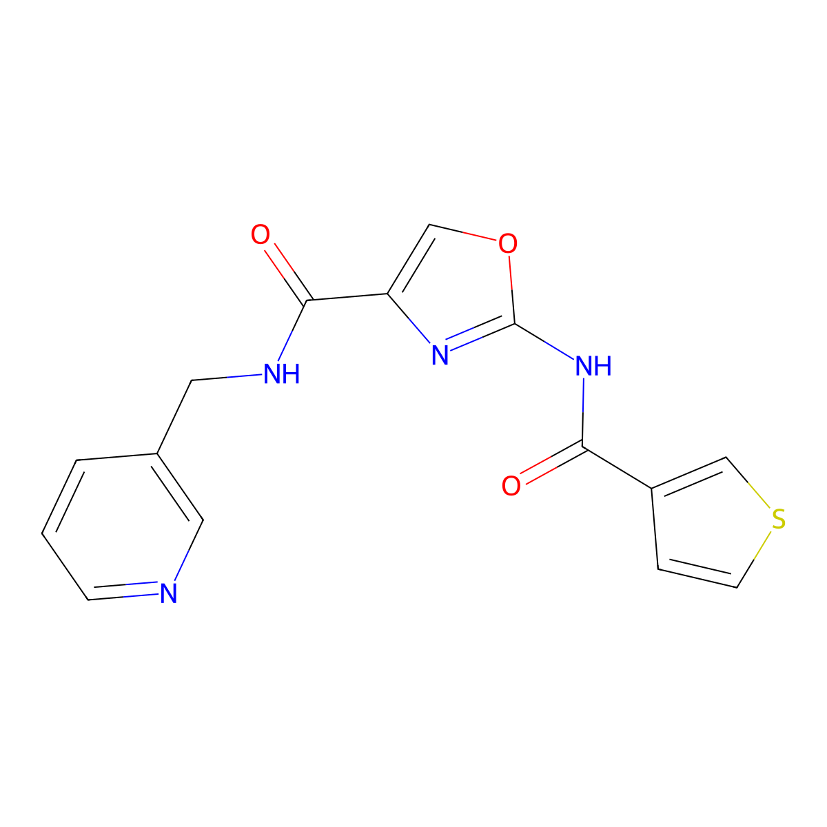 N-(pyridin-3-ylmethyl)-2-(thiophene-3-carboxamido)oxazole-4-carboxamide molecular structure, CAS 1396676-95-1
