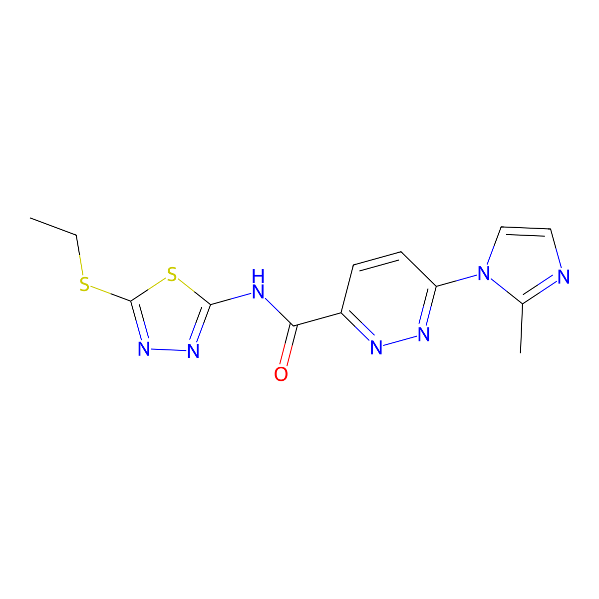 N-(5-(ethylthio)-1,3,4-thiadiazol-2-yl)-6-(2-methyl-1H-imidazol-1-yl)pyridazine-3-carboxamide molecular structure, CAS 1396677-28-3