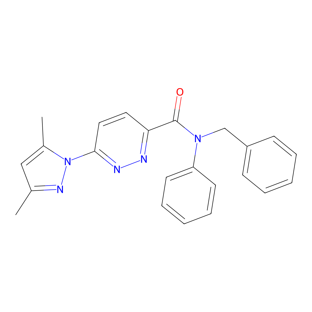N-benzyl-6-(3,5-dimethyl-1H-pyrazol-1-yl)-N-phenylpyridazine-3-carboxamide molecular structure, CAS 1396677-41-0