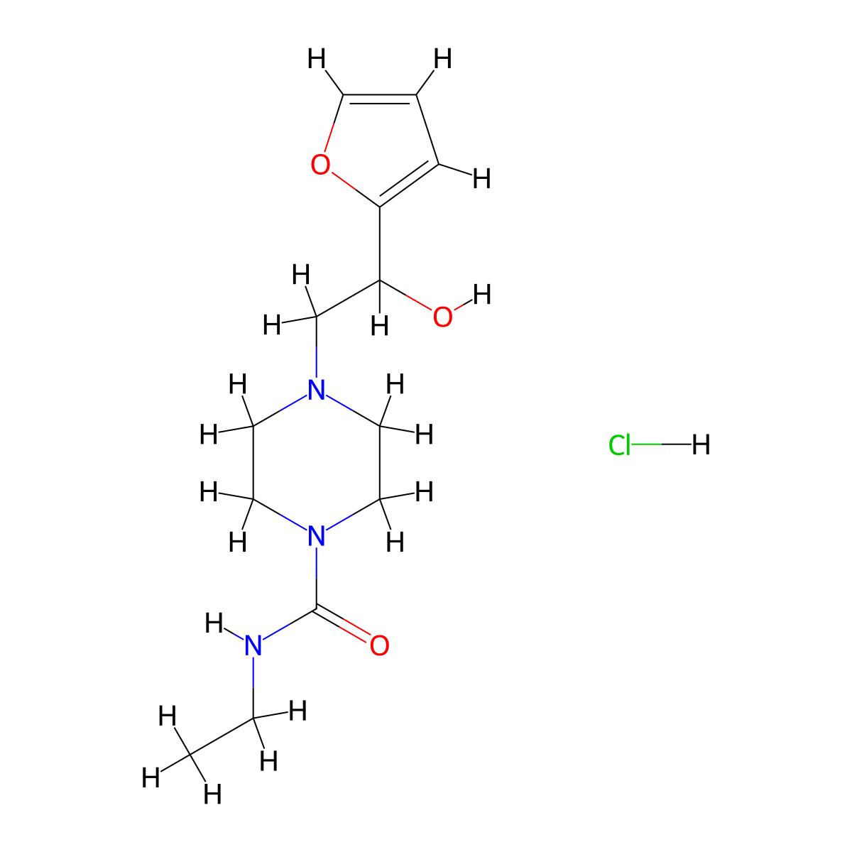 N-Ethyl-4-[2-(furan-2-YL)-2-hydroxyethyl]piperazine-1-carboxamide hydrochloride molecular structure, CAS 1396677-50-1