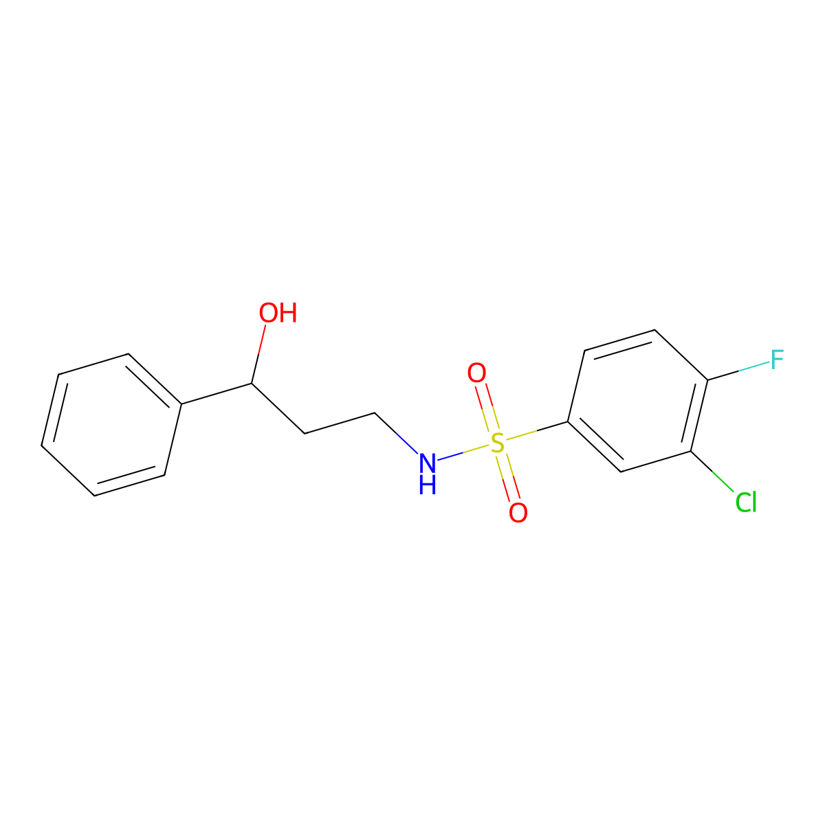 3-chloro-4-fluoro-N-(3-hydroxy-3-phenylpropyl)benzenesulfonamide molecular structure, CAS 1396677-58-9