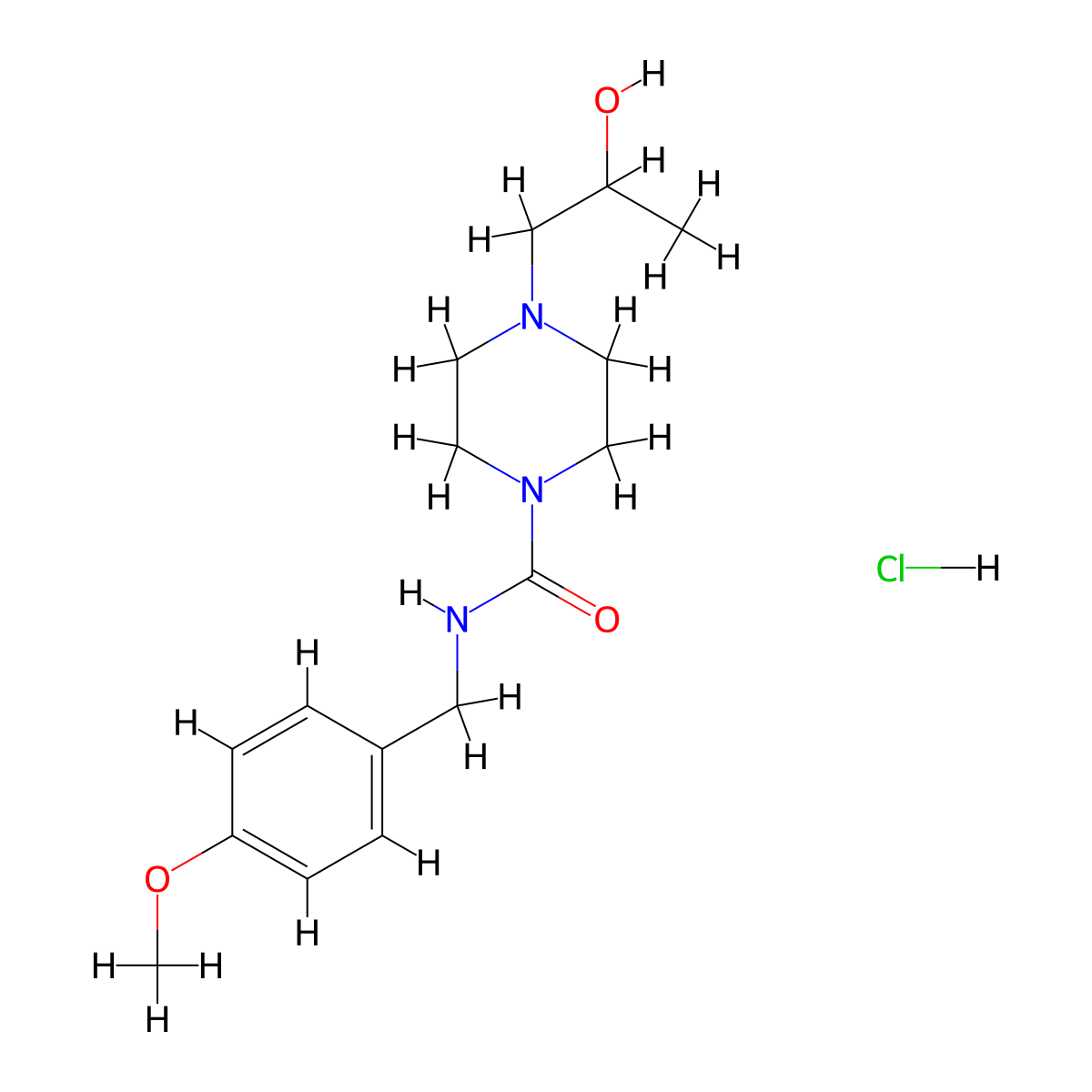 4-(2-hydroxypropyl)-N-(4-methoxybenzyl)piperazine-1-carboxamide hydrochloride molecular structure, CAS 1396677-61-4