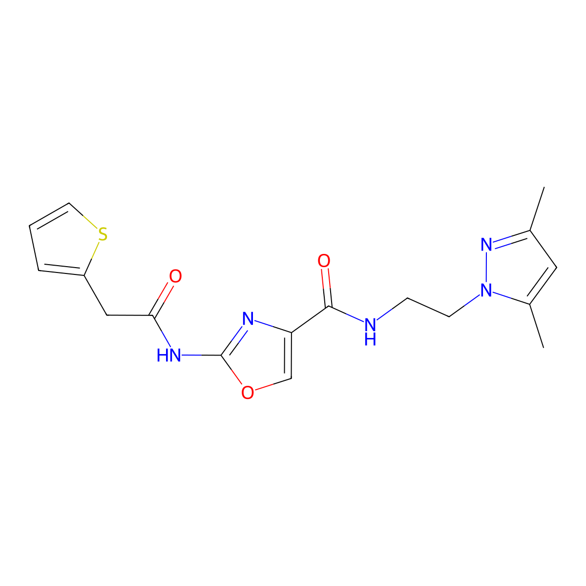 N-(2-(3,5-dimethyl-1H-pyrazol-1-yl)ethyl)-2-(2-(thiophen-2-yl)acetamido)oxazole-4-carboxamide molecular structure, CAS 1396677-62-5