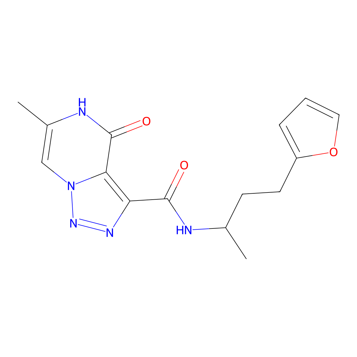 N-[3-(2-furyl)-1-methylpropyl]-6-methyl-4-oxo-4,5-dihydro[1,2,3]triazolo[1,5-a]pyrazine-3-carboxamide molecular structure, CAS 1396677-69-2