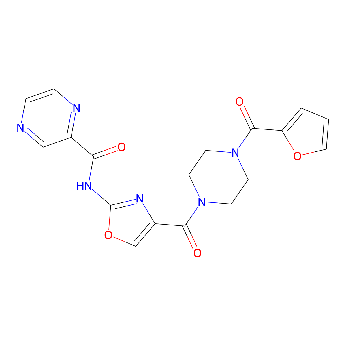 N-(4-(4-(furan-2-carbonyl)piperazine-1-carbonyl)oxazol-2-yl)pyrazine-2-carboxamide molecular structure, CAS 1396677-72-7