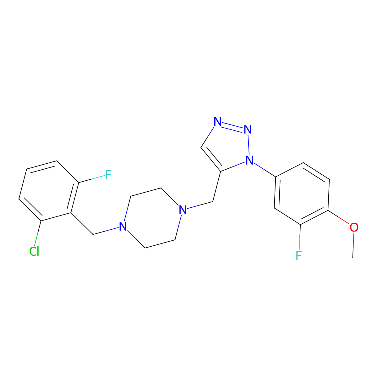 1-(2-chloro-6-fluorobenzyl)-4-((1-(3-fluoro-4-methoxyphenyl)-1H-1,2,3-triazol-5-yl)methyl)piperazine molecular structure, CAS 1396677-81-8