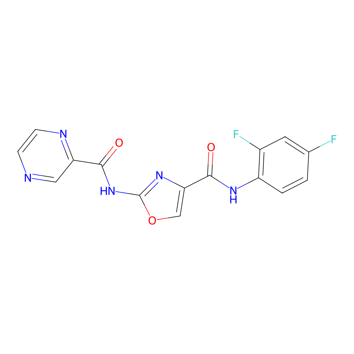 N-(2,4-difluorophenyl)-2-(pyrazine-2-carboxamido)oxazole-4-carboxamide molecular structure, CAS 1396677-96-5