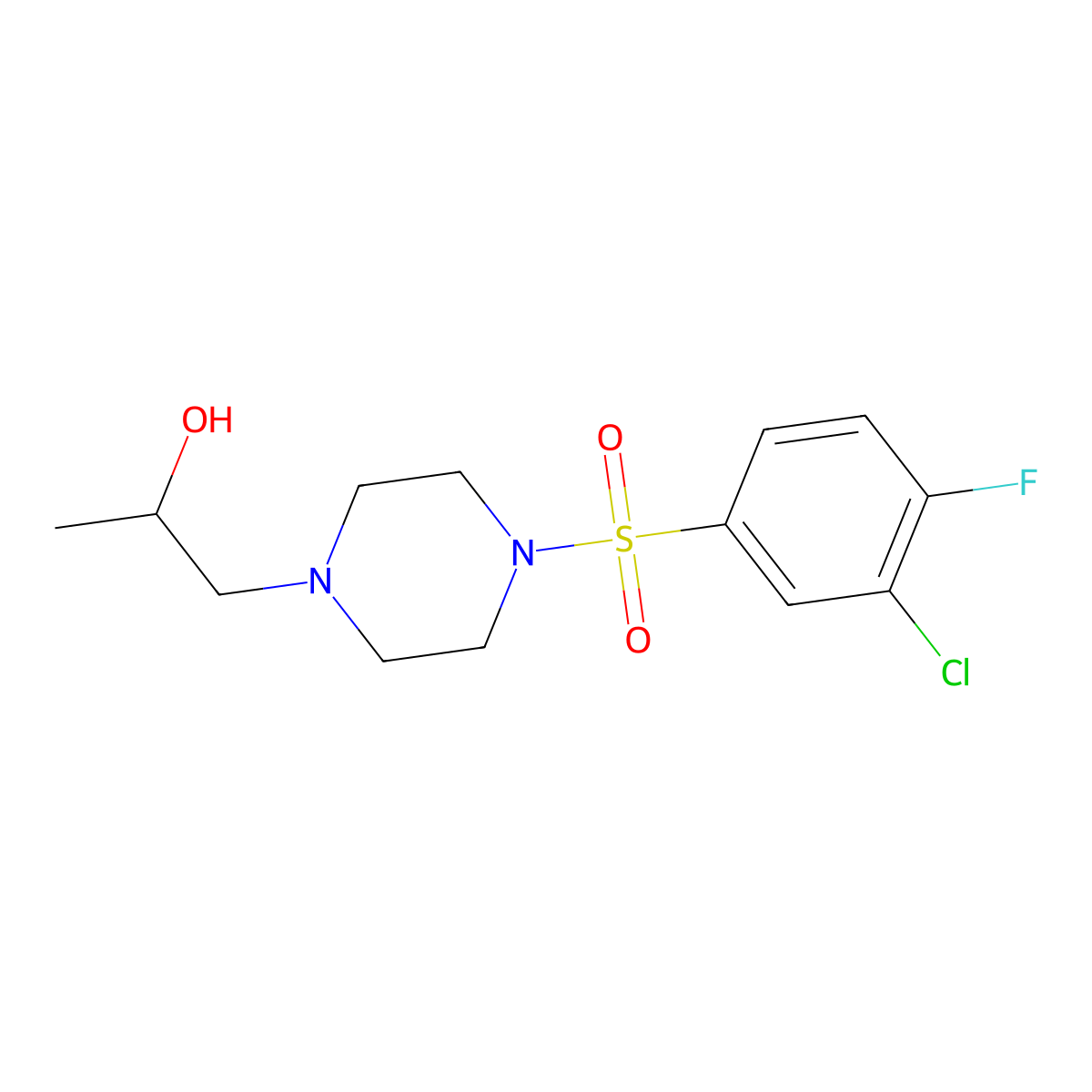 1-(4-((3-Chloro-4-fluorophenyl)sulfonyl)piperazin-1-yl)propan-2-ol molecular structure, CAS 1396678-00-4