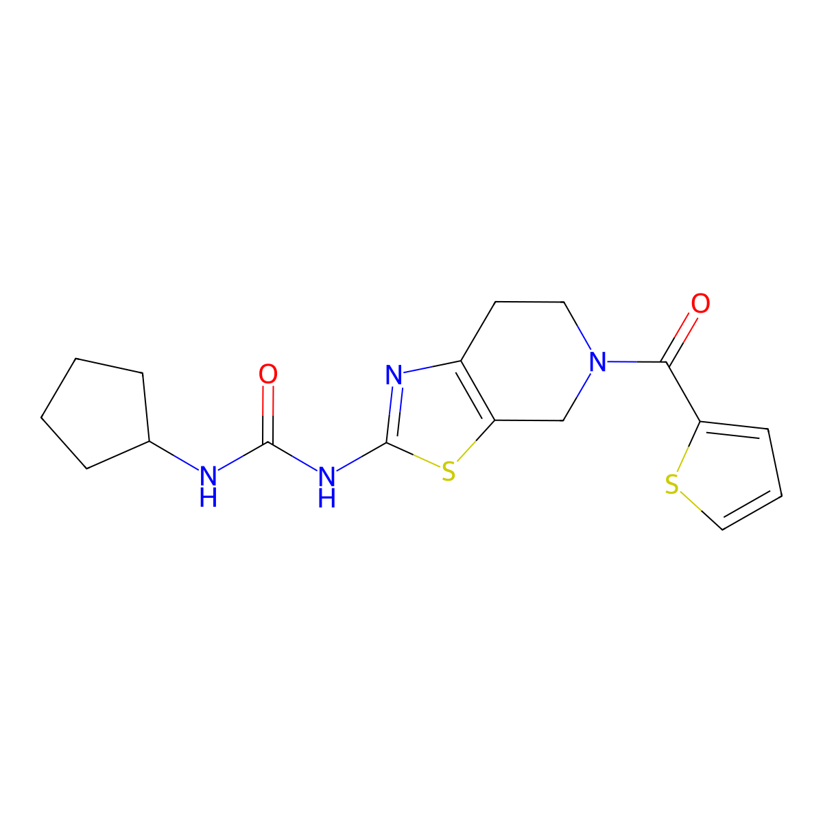 1-Cyclopentyl-3-(5-(thiophene-2-carbonyl)-4,5,6,7-tetrahydrothiazolo[5,4-c]pyridin-2-yl)urea molecular structure, CAS 1396678-01-5
