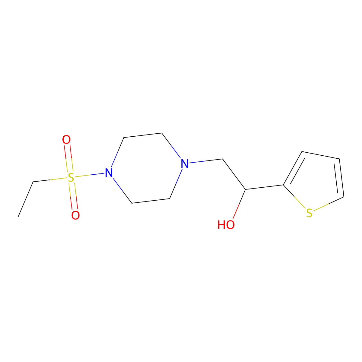 2-(4-(Ethylsulfonyl)piperazin-1-yl)-1-(thiophen-2-yl)ethanol molecular structure, CAS 1396678-09-3