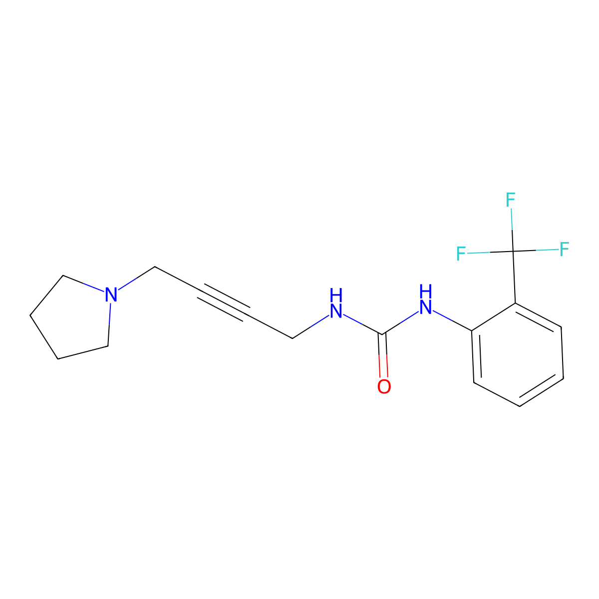 1-(4-(Pyrrolidin-1-yl)but-2-yn-1-yl)-3-(2-(trifluoromethyl)phenyl)urea molecular structure, CAS 1396678-14-0