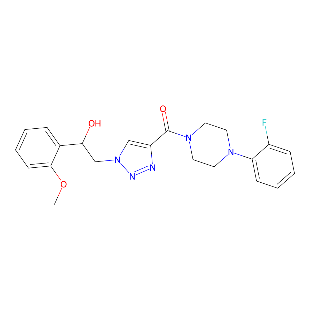 2-(4-{[4-(2-fluorophenyl)piperazin-1-yl]carbonyl}-1H-1,2,3-triazol-1-yl)-1-(2-methoxyphenyl)ethanol molecular structure, CAS 1396678-21-9