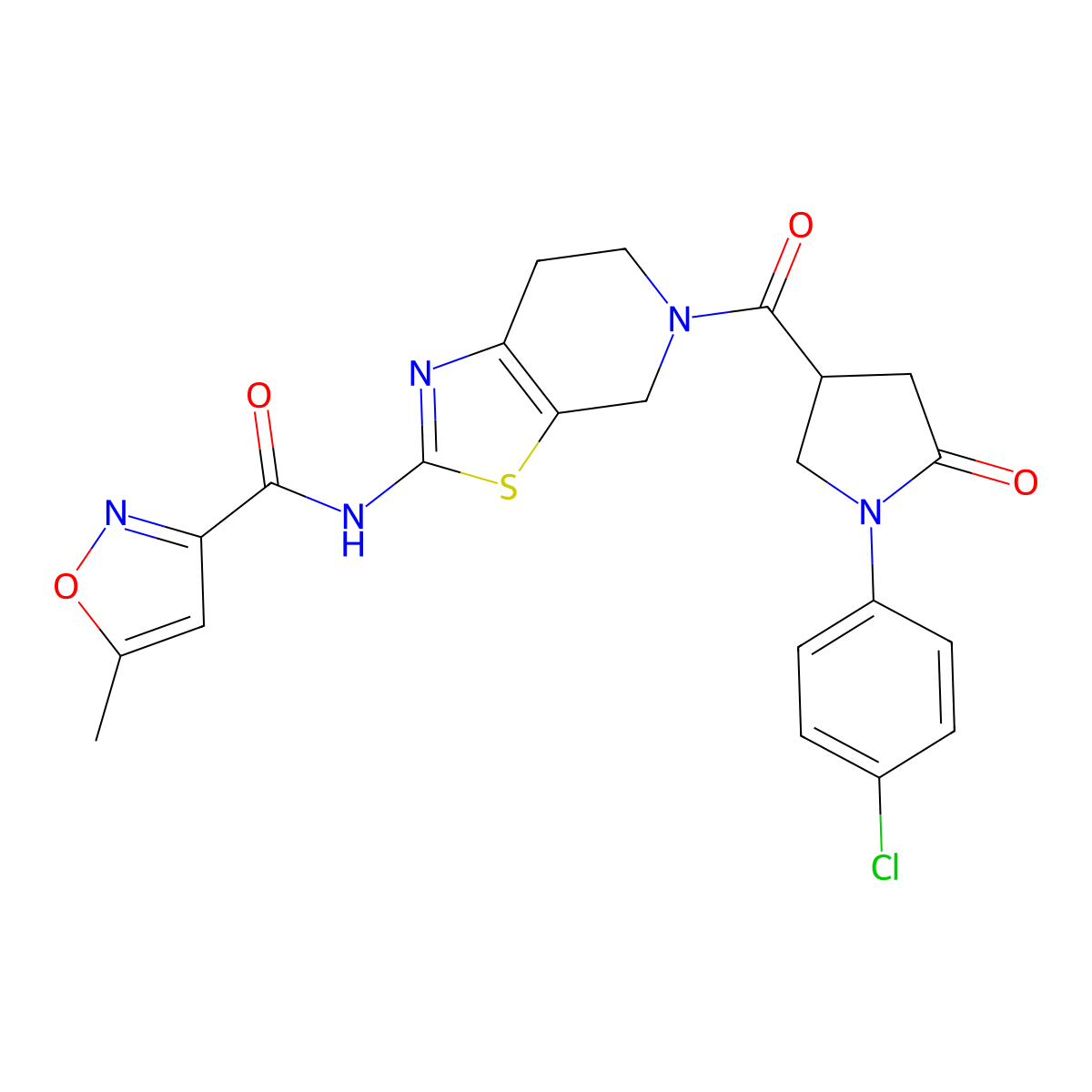N-(5-(1-(4-chlorophenyl)-5-oxopyrrolidine-3-carbonyl)-4,5,6,7-tetrahydrothiazolo[5,4-c]pyridin-2-yl)-5-methylisoxazole-3-carboxamide molecular structure, CAS 1396678-26-4