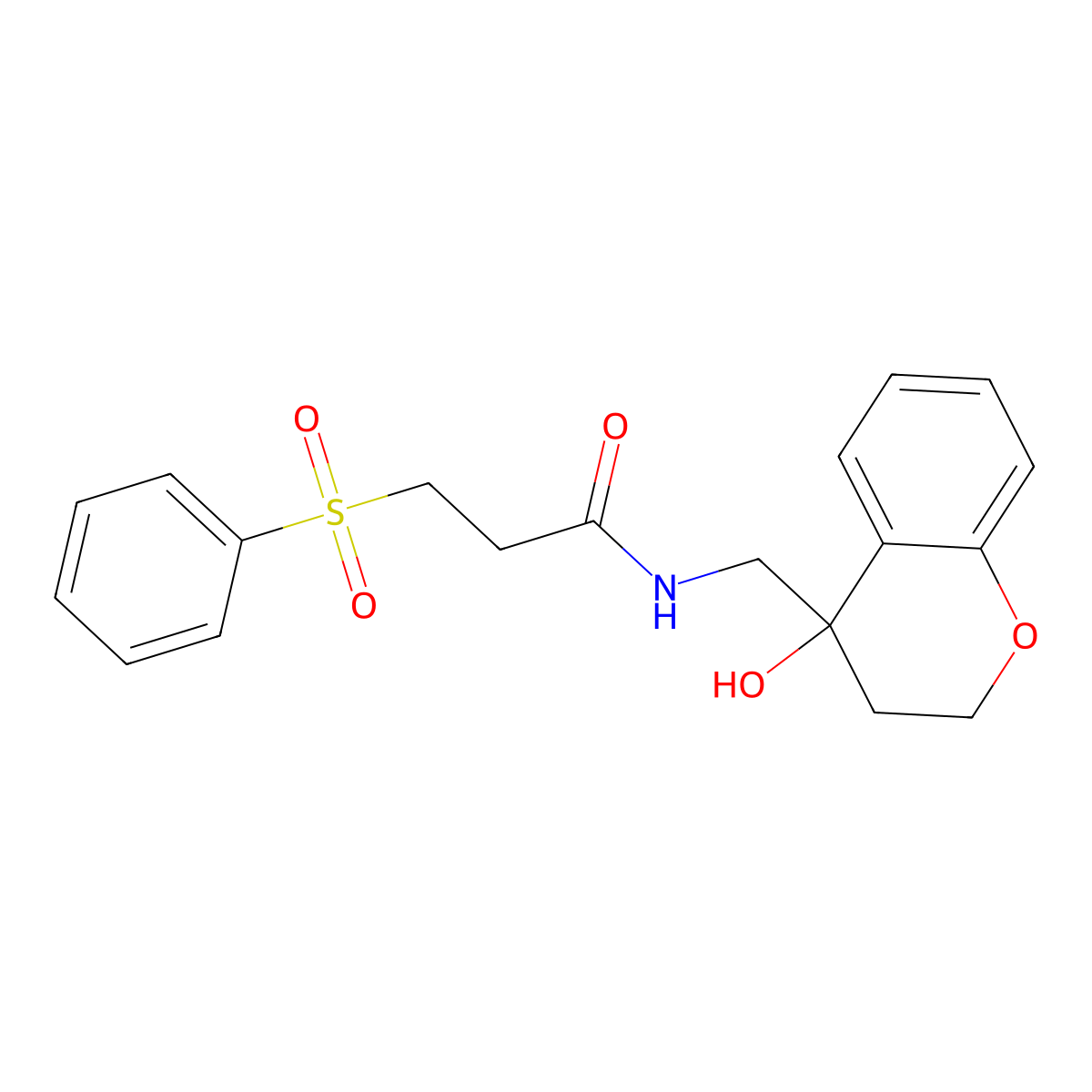 3-(benzenesulfonyl)-N-[(4-hydroxy-3,4-dihydro-2H-1-benzopyran-4-yl)methyl]propanamide molecular structure, CAS 1396678-31-1