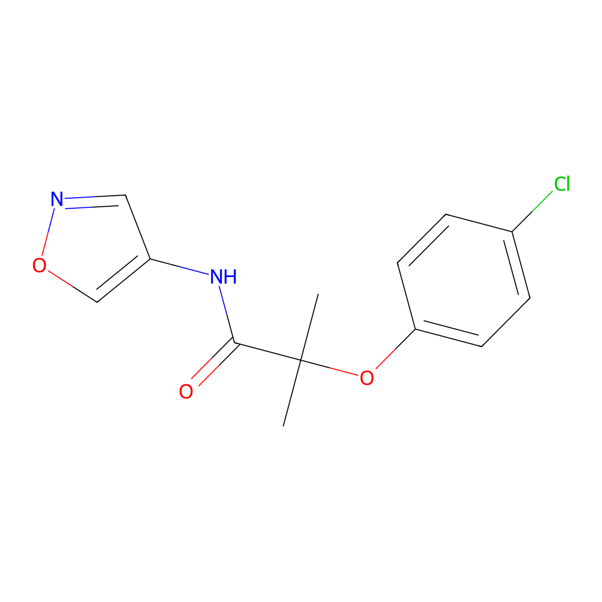 2-(4-chlorophenoxy)-N-(isoxazol-4-yl)-2-methylpropanamide molecular structure, CAS 1396678-45-7