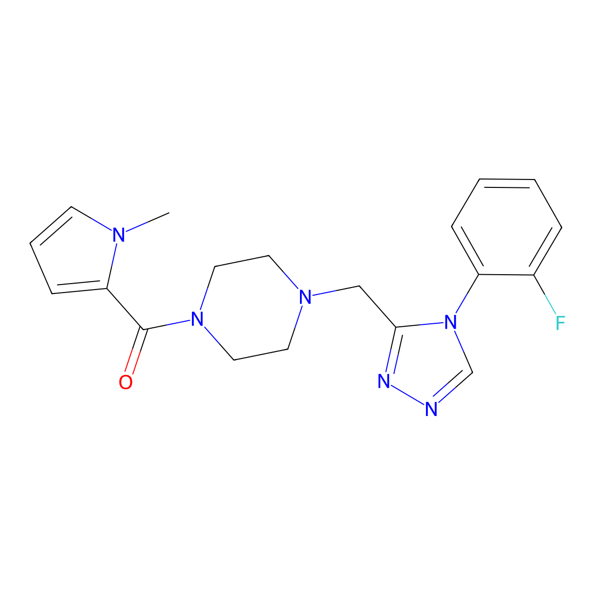 1-{[4-(2-fluorophenyl)-4H-1,2,4-triazol-3-yl]methyl}-4-[(1-methyl-1H-pyrrol-2-yl)carbonyl]piperazine molecular structure, CAS 1396678-46-8