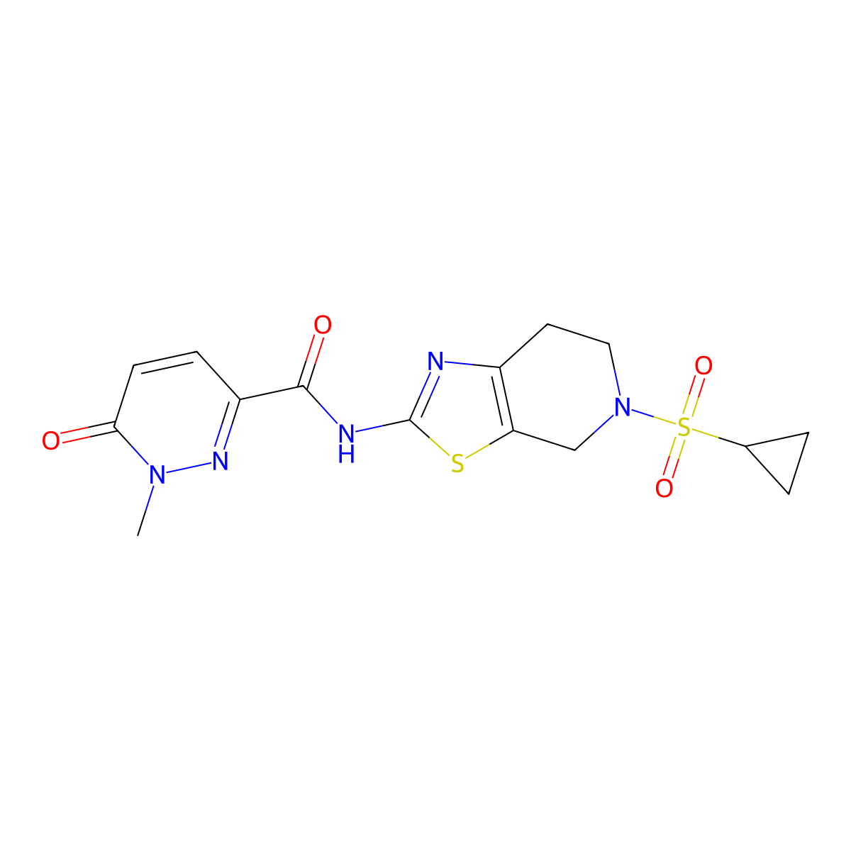 N-(5-(cyclopropylsulfonyl)-4,5,6,7-tetrahydrothiazolo[5,4-c]pyridin-2-yl)-1-methyl-6-oxo-1,6-dihydropyridazine-3-carboxamide molecular structure, CAS 1396678-47-9