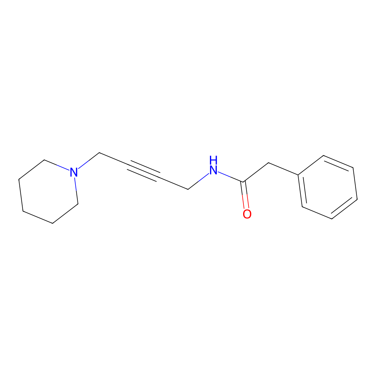 2-phenyl-N-(4-(piperidin-1-yl)but-2-yn-1-yl)acetamide molecular structure, CAS 1396678-54-8