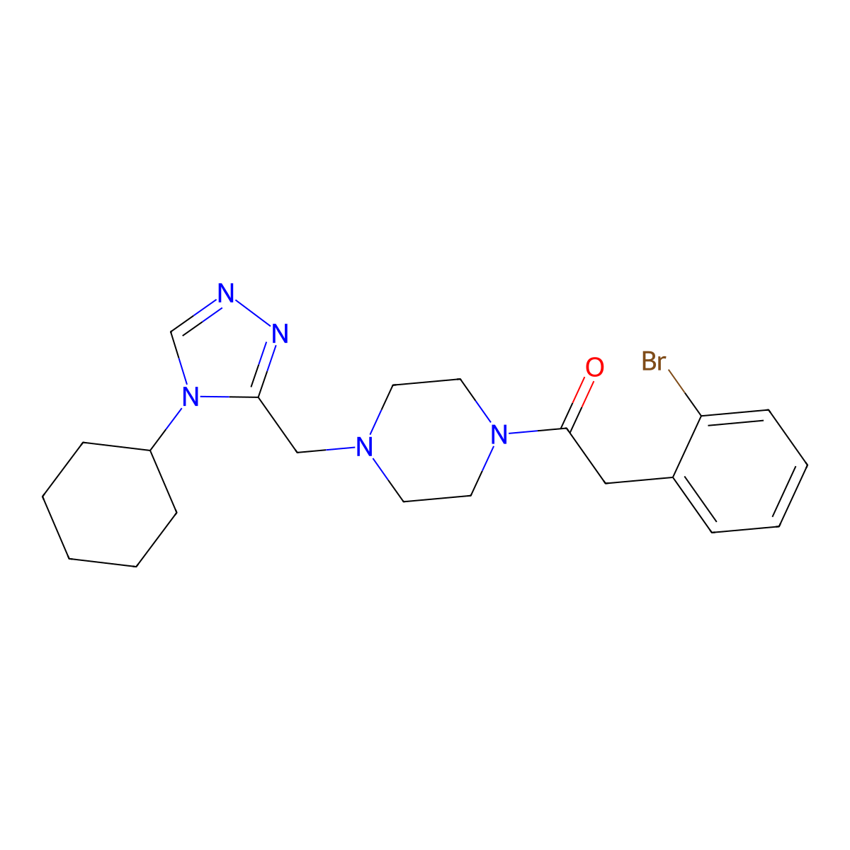 1-[(2-bromophenyl)acetyl]-4-[(4-cyclohexyl-4H-1,2,4-triazol-3-yl)methyl]piperazine molecular structure, CAS 1396678-57-1