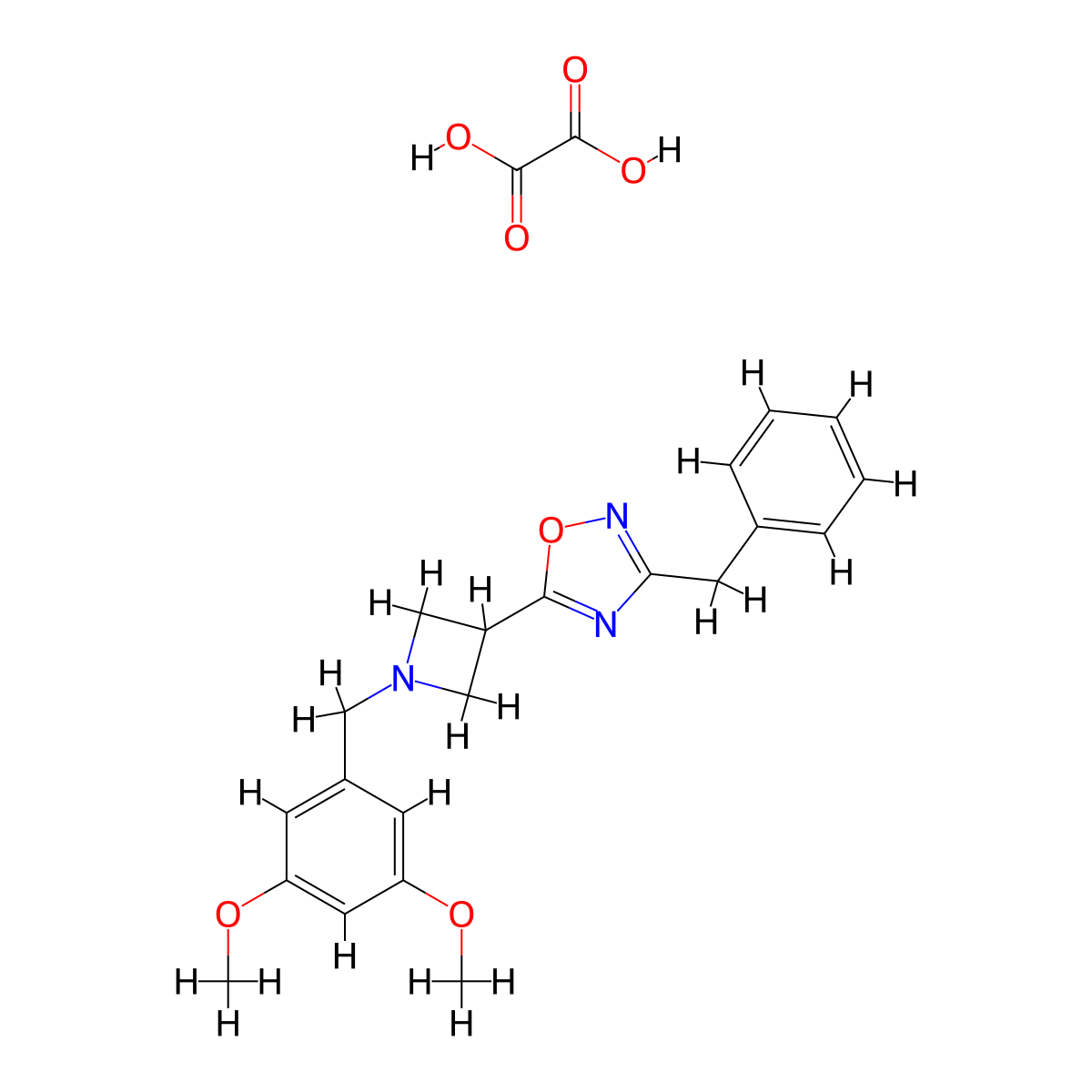 3-Benzyl-5-(1-(3,5-dimethoxybenzyl)azetidin-3-yl)-1,2,4-oxadiazole oxalate molecular structure, CAS 1396678-66-2
