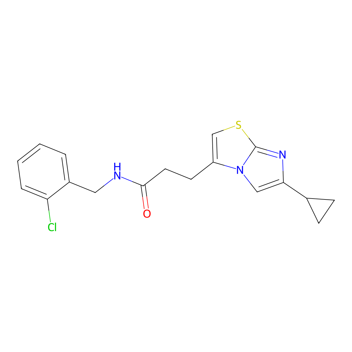 N-(2-chlorobenzyl)-3-(6-cyclopropylimidazo[2,1-b]thiazol-3-yl)propanamide molecular structure, CAS 1396678-77-5