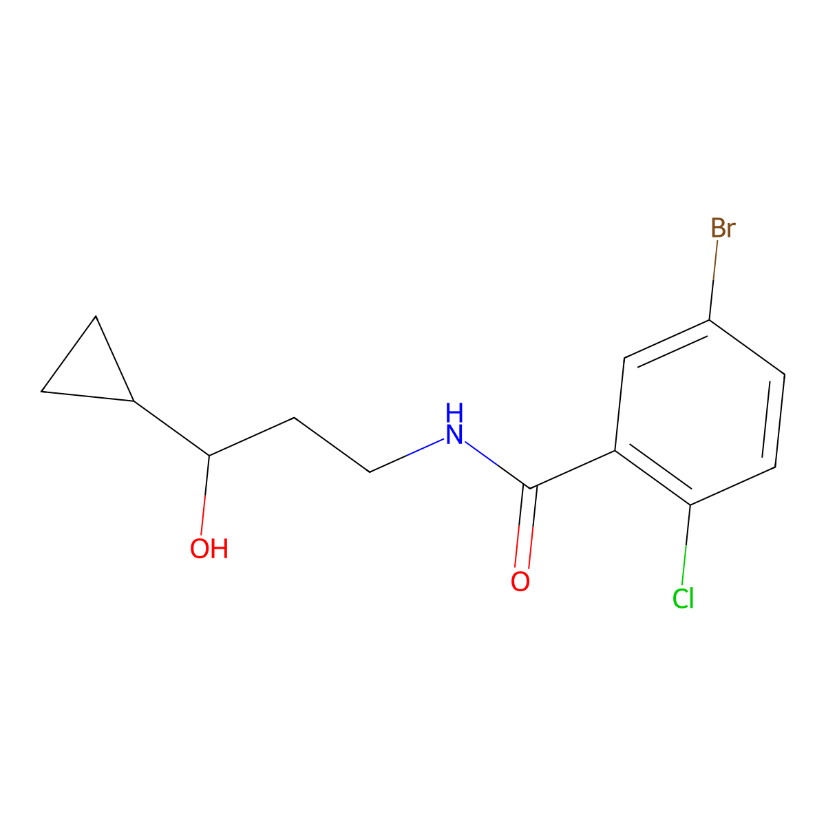 5-bromo-2-chloro-N-(3-cyclopropyl-3-hydroxypropyl)benzamide molecular structure, CAS 1396679-13-2