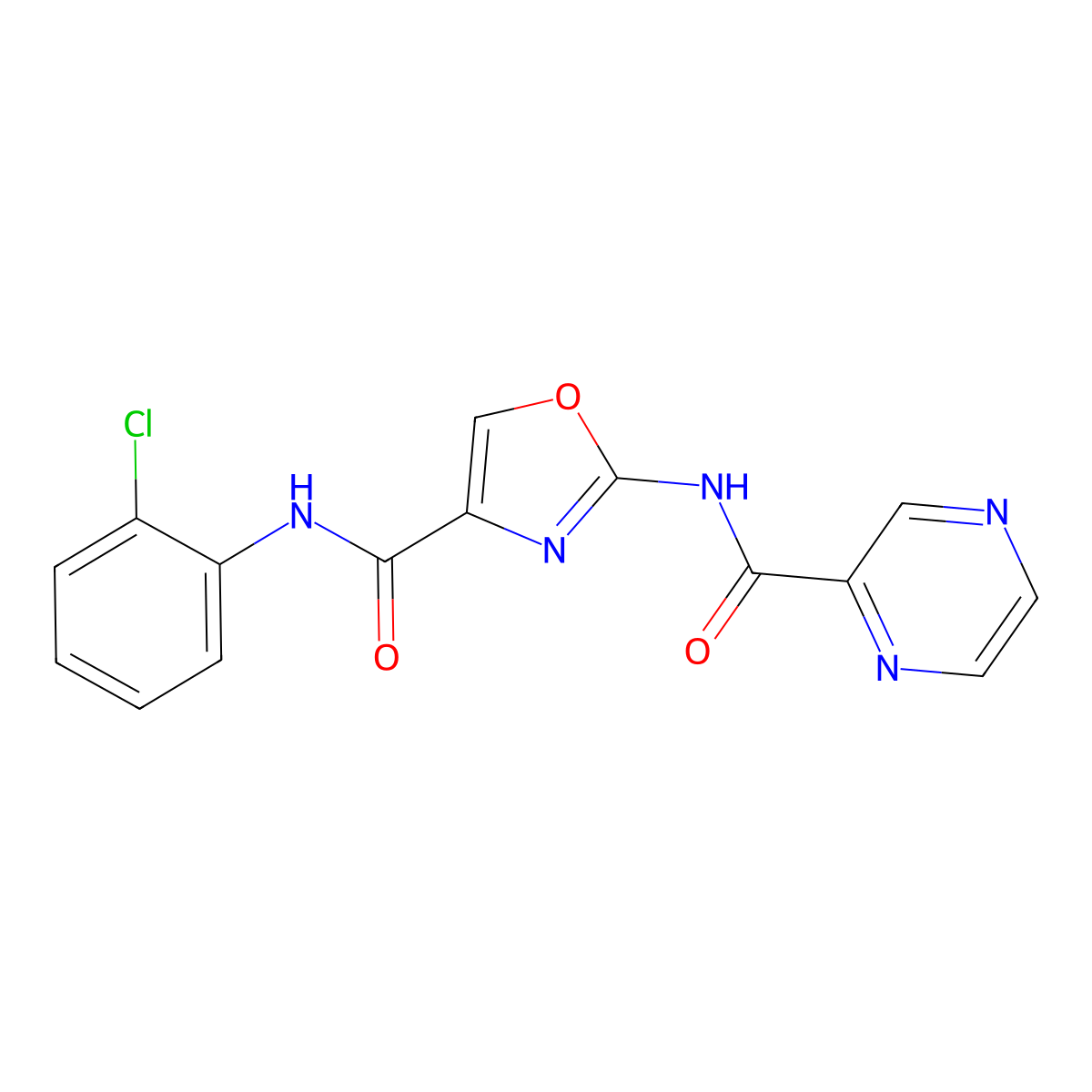 N-(2-chlorophenyl)-2-(pyrazine-2-carboxamido)oxazole-4-carboxamide molecular structure, CAS 1396679-18-7