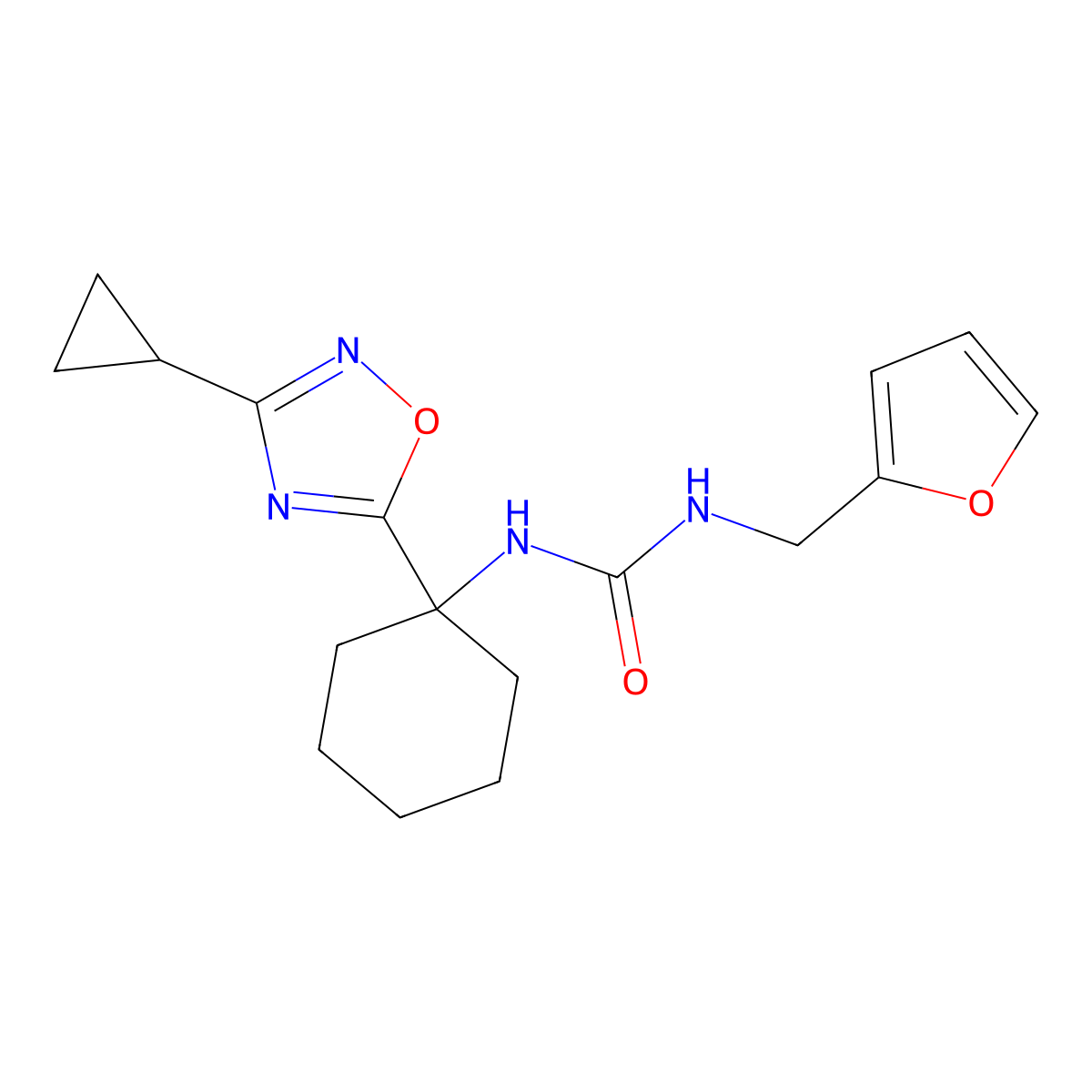 1-(1-(3-Cyclopropyl-1,2,4-oxadiazol-5-yl)cyclohexyl)-3-(furan-2-ylmethyl)urea molecular structure, CAS 1396679-19-8