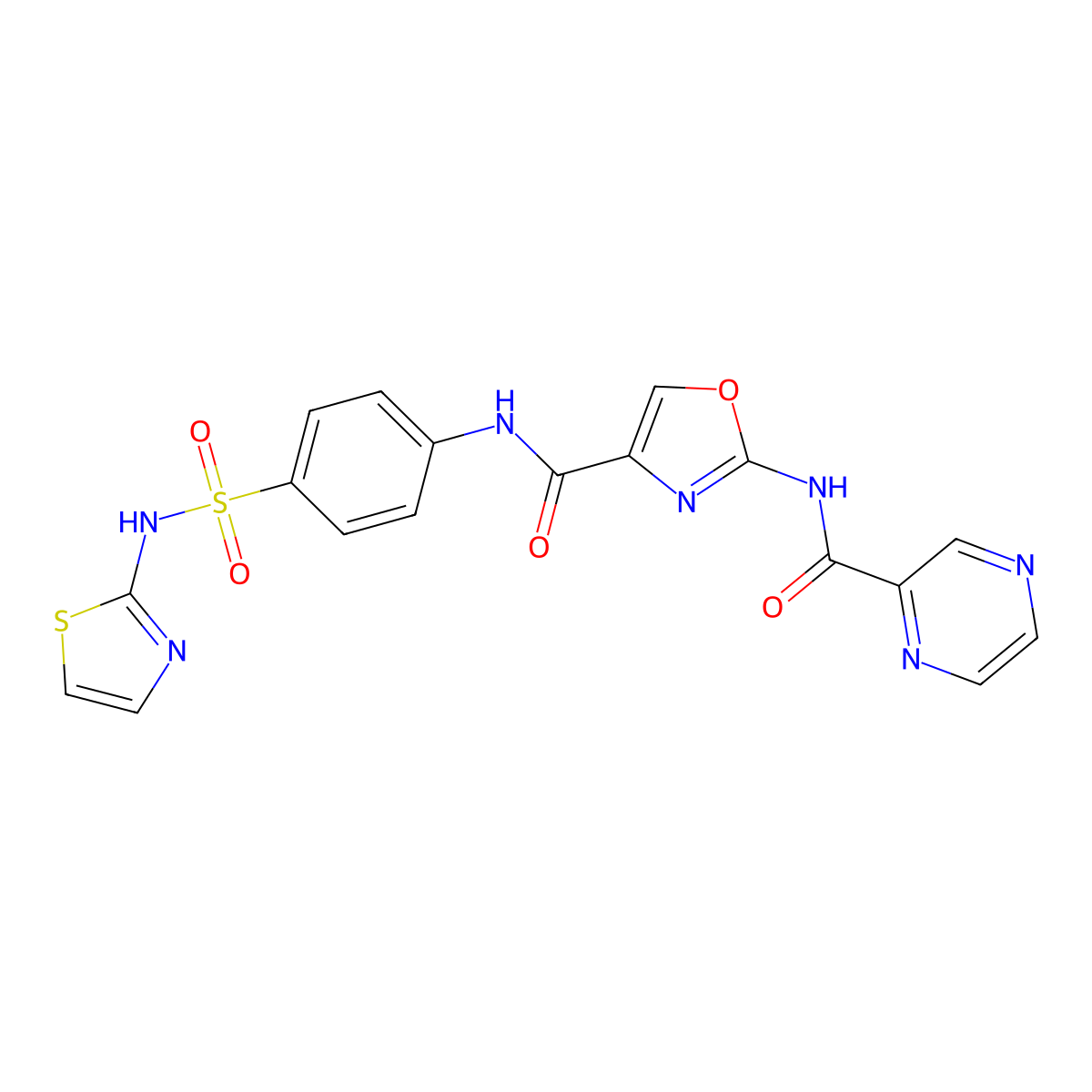 2-(pyrazine-2-carboxamido)-N-(4-(N-(thiazol-2-yl)sulfamoyl)phenyl)oxazole-4-carboxamide molecular structure, CAS 1396679-22-3