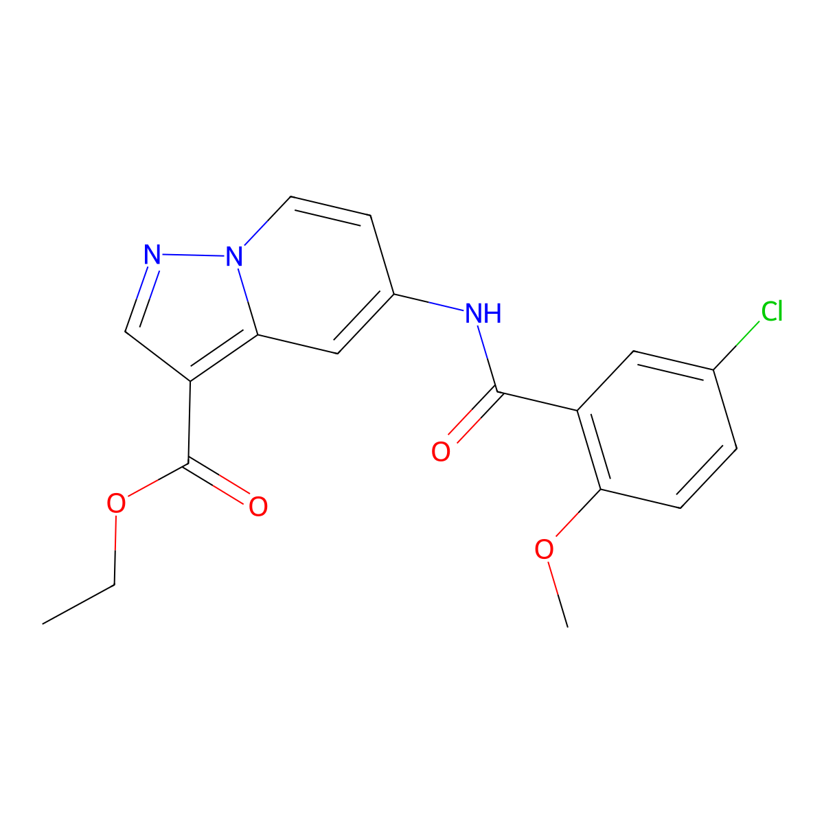 Ethyl 5-(5-chloro-2-methoxybenzamido)pyrazolo[1,5-a]pyridine-3-carboxylate molecular structure, CAS 1396679-27-8