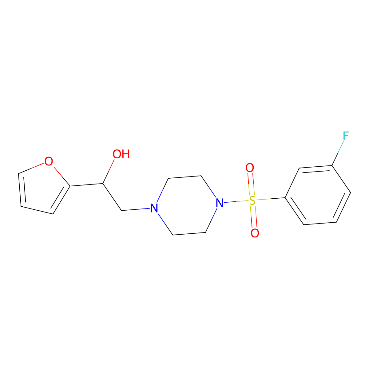 2-(4-((3-Fluorophenyl)sulfonyl)piperazin-1-yl)-1-(furan-2-yl)ethanol molecular structure, CAS 1396679-35-8