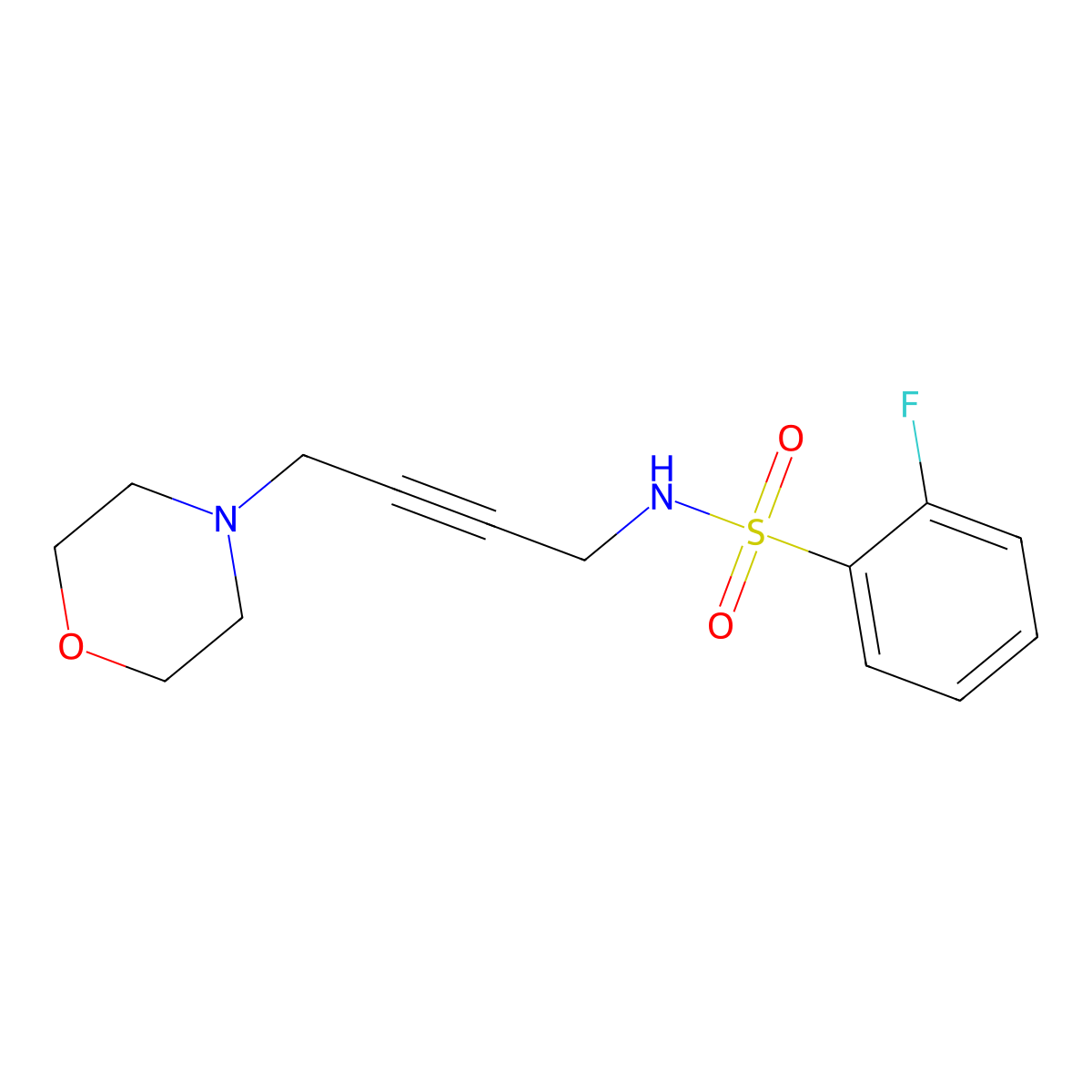 2-fluoro-N-(4-morpholinobut-2-yn-1-yl)benzenesulfonamide molecular structure, CAS 1396679-38-1