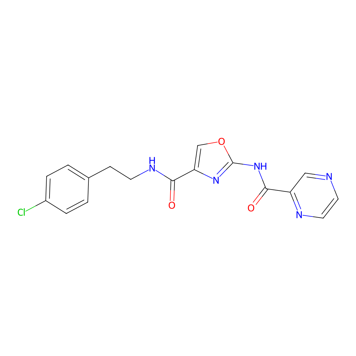 N-(4-chlorophenethyl)-2-(pyrazine-2-carboxamido)oxazole-4-carboxamide molecular structure, CAS 1396679-44-9