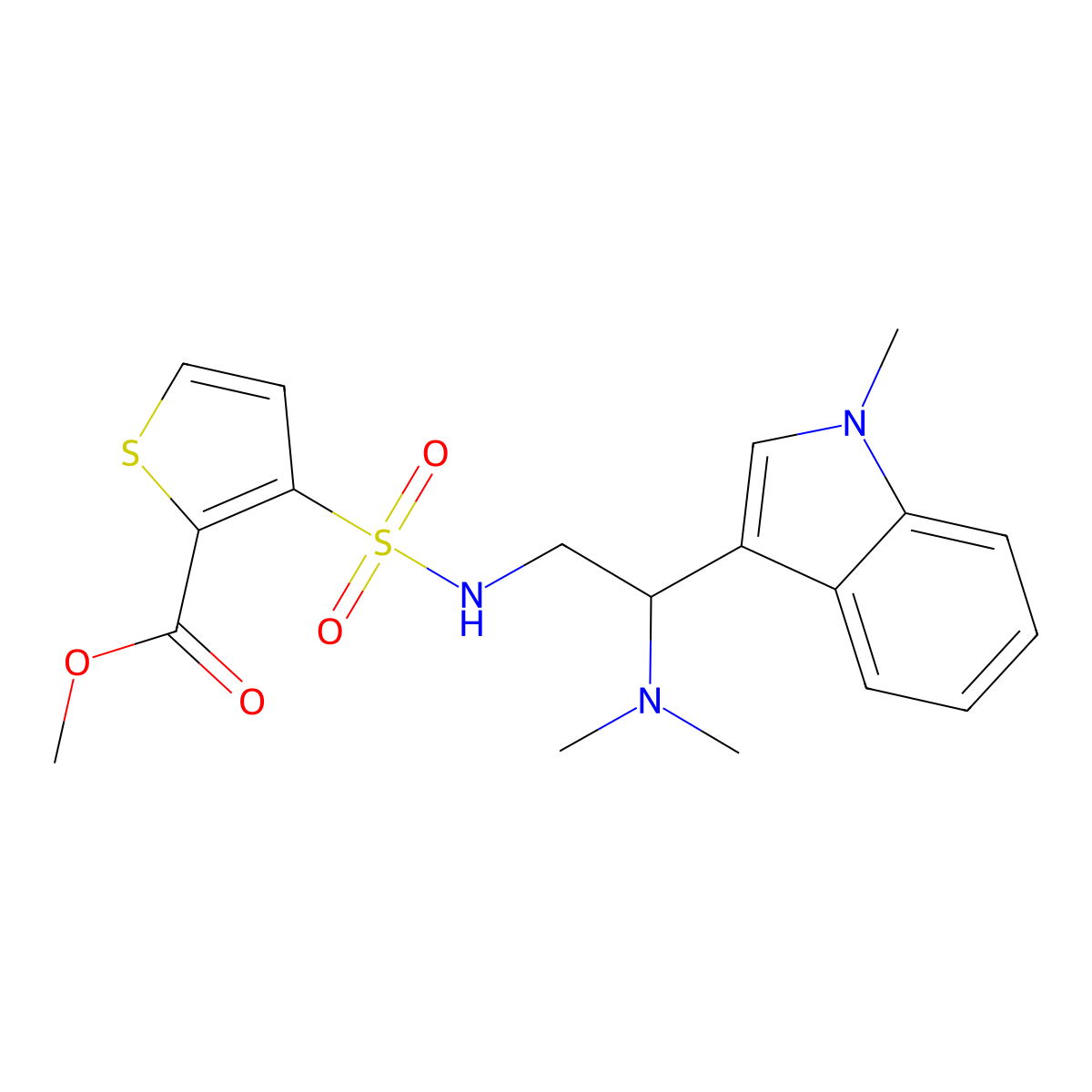 methyl 3-(N-(2-(dimethylamino)-2-(1-methyl-1H-indol-3-yl)ethyl)sulfamoyl)thiophene-2-carboxylate molecular structure, CAS 1396679-53-0