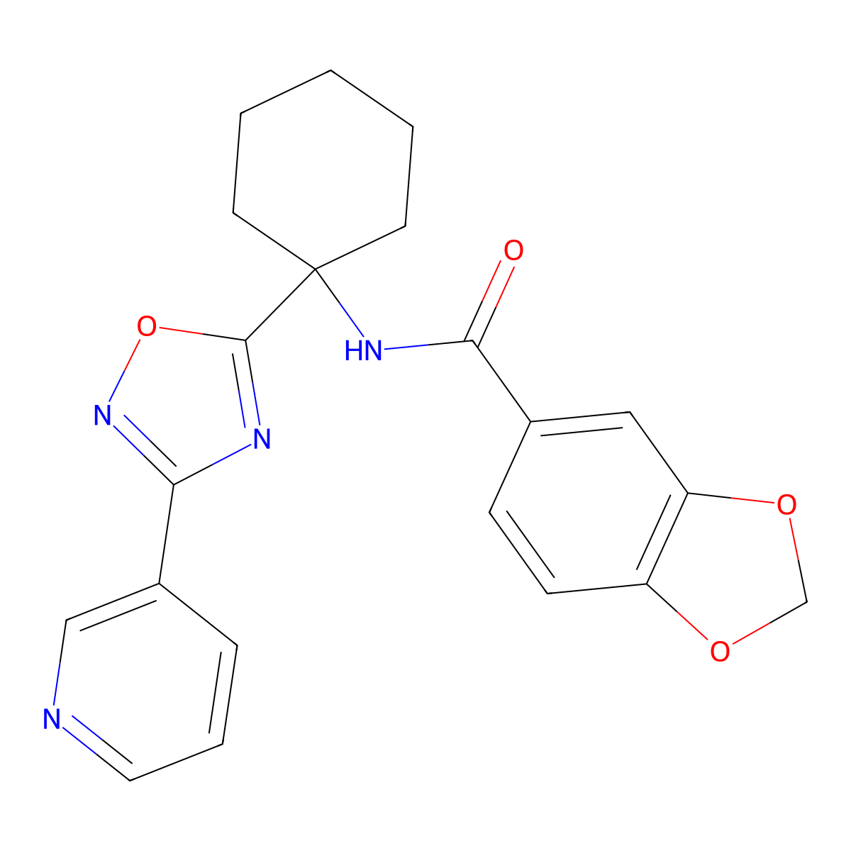 N-(1-(3-(pyridin-3-yl)-1,2,4-oxadiazol-5-yl)cyclohexyl)benzo[d][1,3]dioxole-5-carboxamide molecular structure, CAS 1396679-55-2