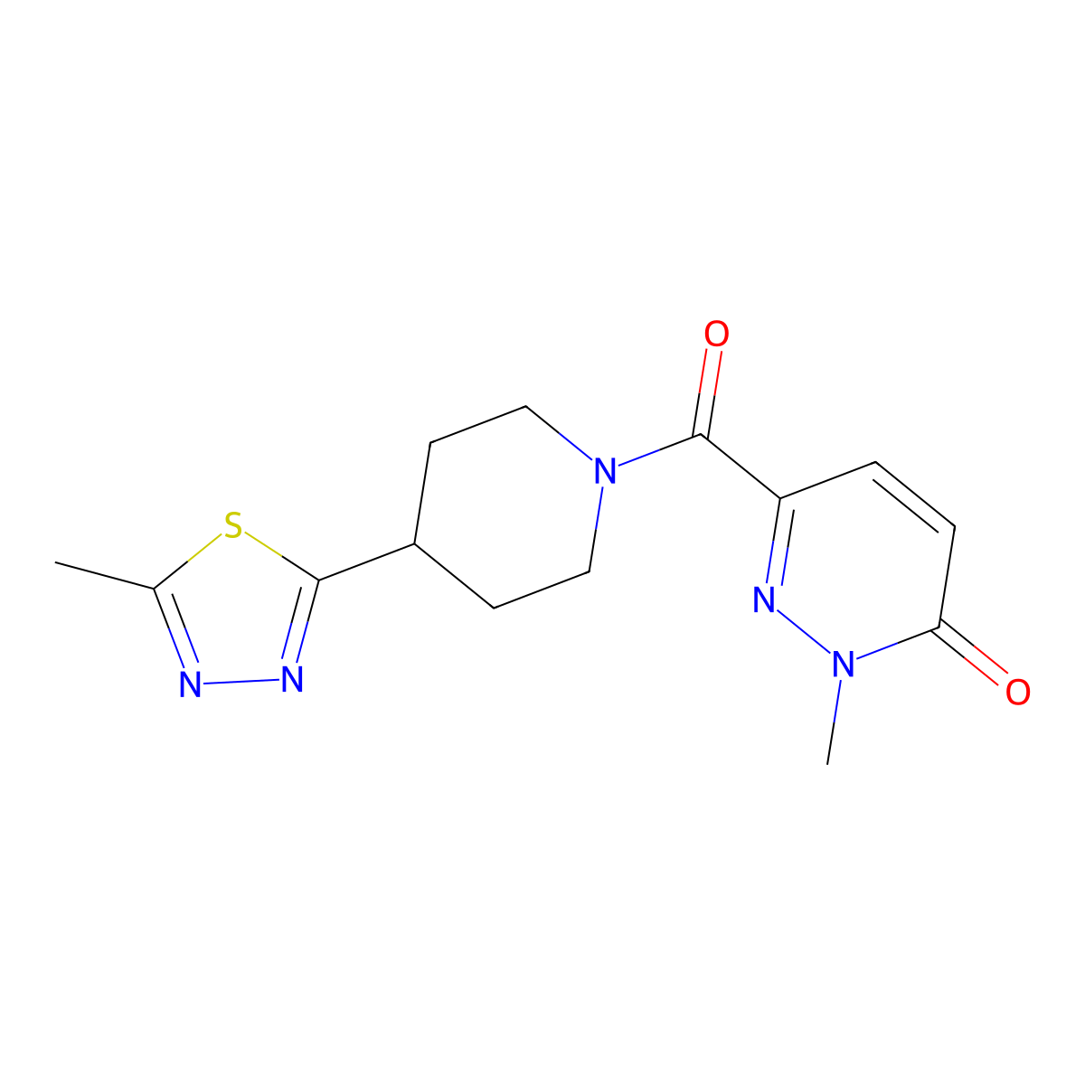 2-methyl-6-(4-(5-methyl-1,3,4-thiadiazol-2-yl)piperidine-1-carbonyl)pyridazin-3(2H)-one molecular structure, CAS 1396679-64-3