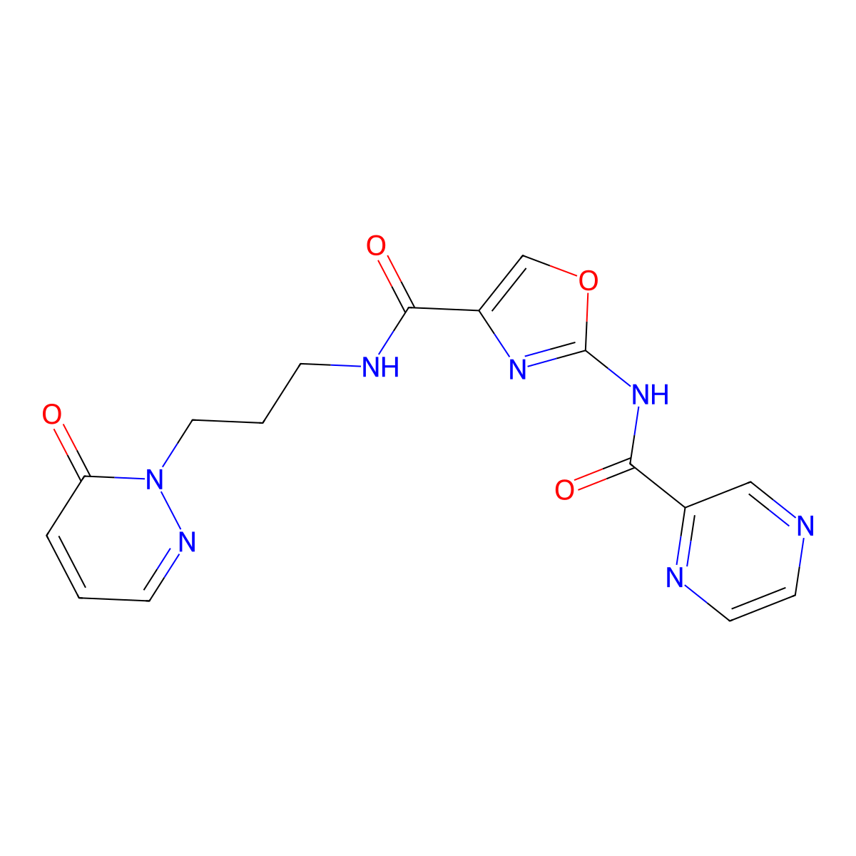N-(3-(6-oxopyridazin-1(6H)-yl)propyl)-2-(pyrazine-2-carboxamido)oxazole-4-carboxamide molecular structure, CAS 1396679-73-4