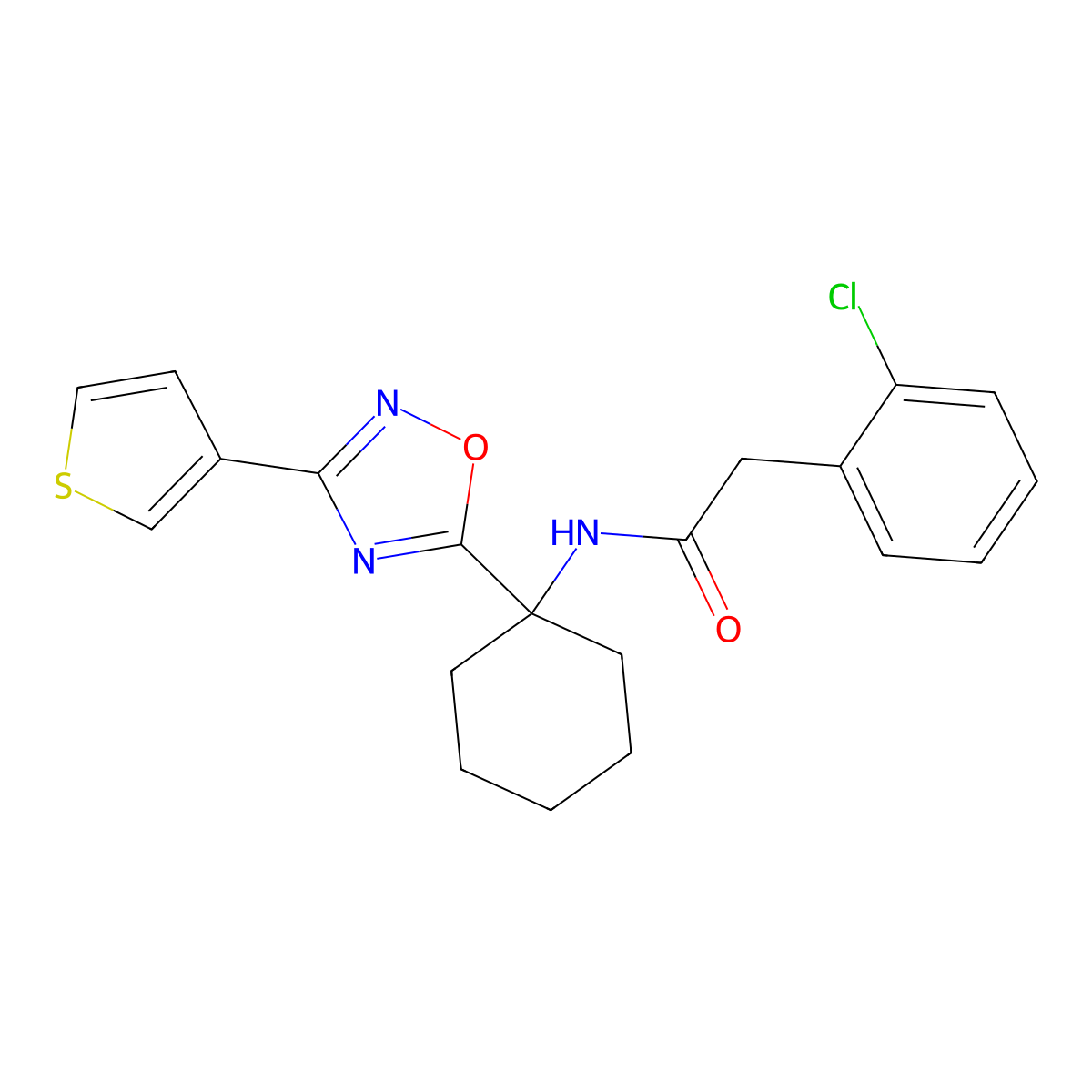2-(2-chlorophenyl)-N-(1-(3-(thiophen-3-yl)-1,2,4-oxadiazol-5-yl)cyclohexyl)acetamide molecular structure, CAS 1396679-94-9