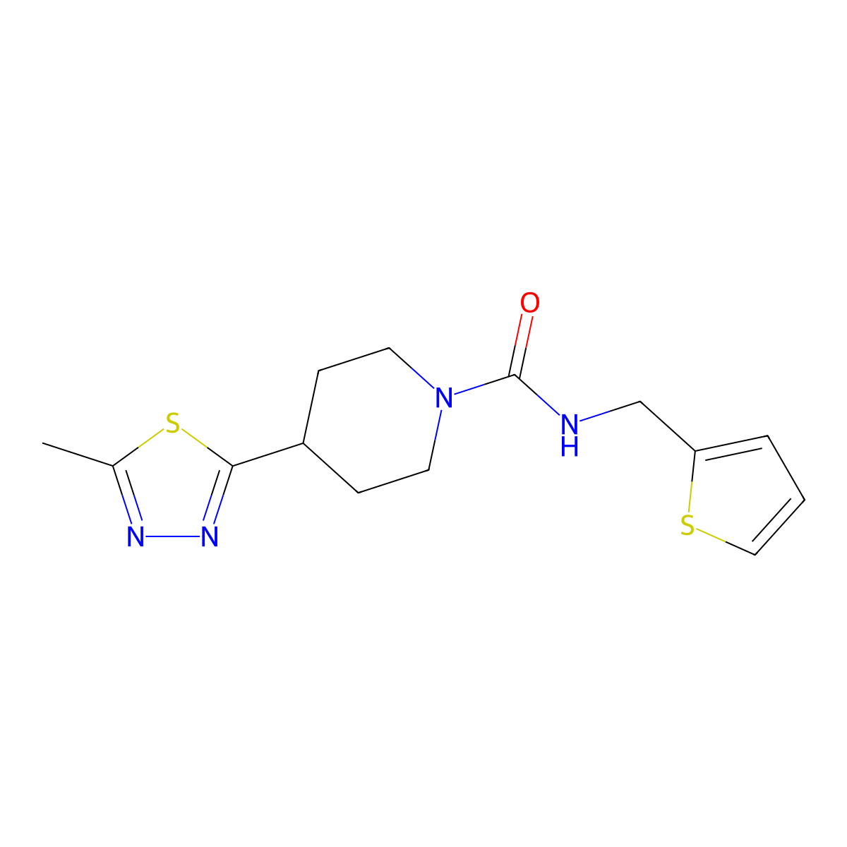 4-(5-methyl-1,3,4-thiadiazol-2-yl)-N-(thiophen-2-ylmethyl)piperidine-1-carboxamide molecular structure, CAS 1396679-96-1