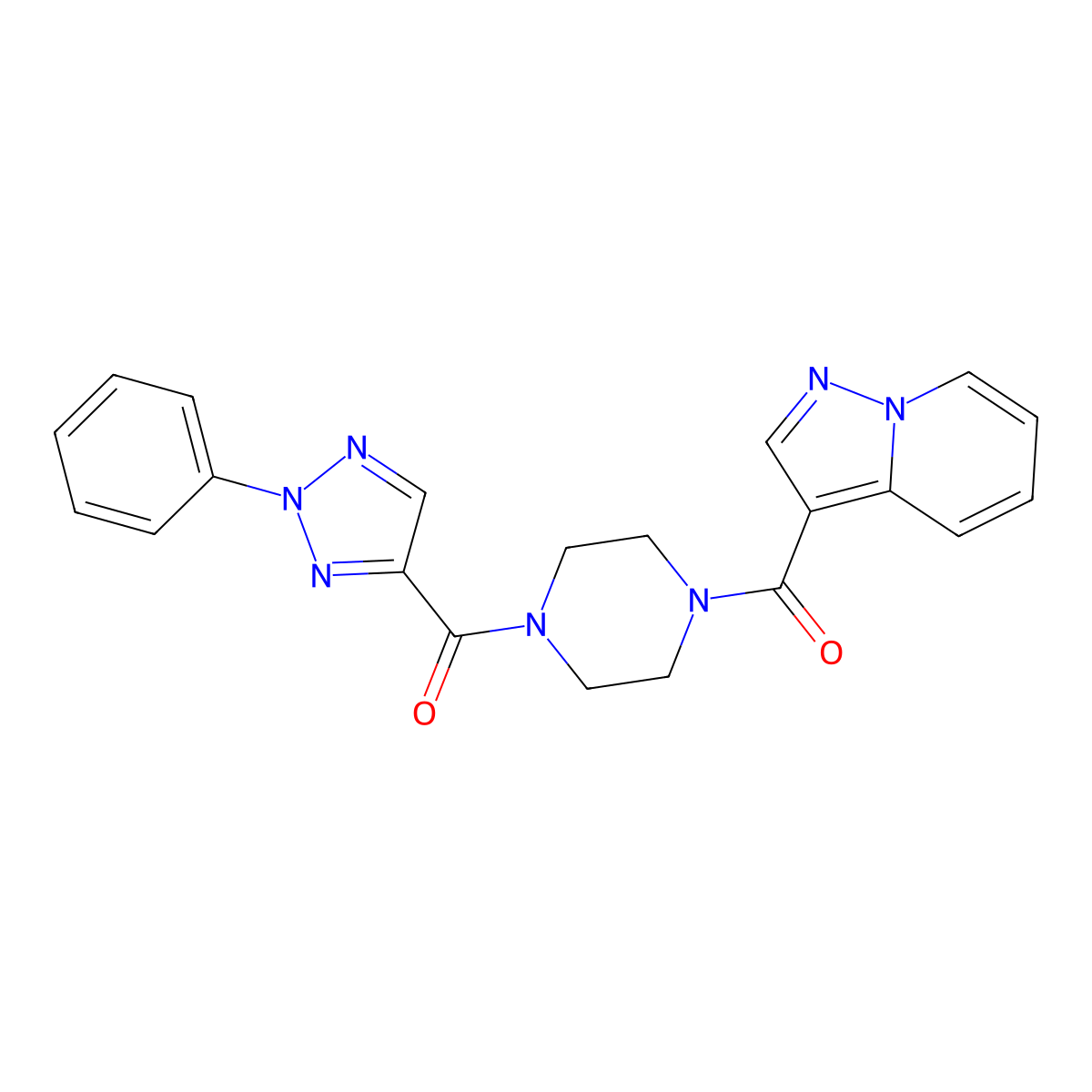 (2-phenyl-2H-1,2,3-triazol-4-yl)(4-(pyrazolo[1,5-a]pyridine-3-carbonyl)piperazin-1-yl)methanone molecular structure, CAS 1396679-97-2