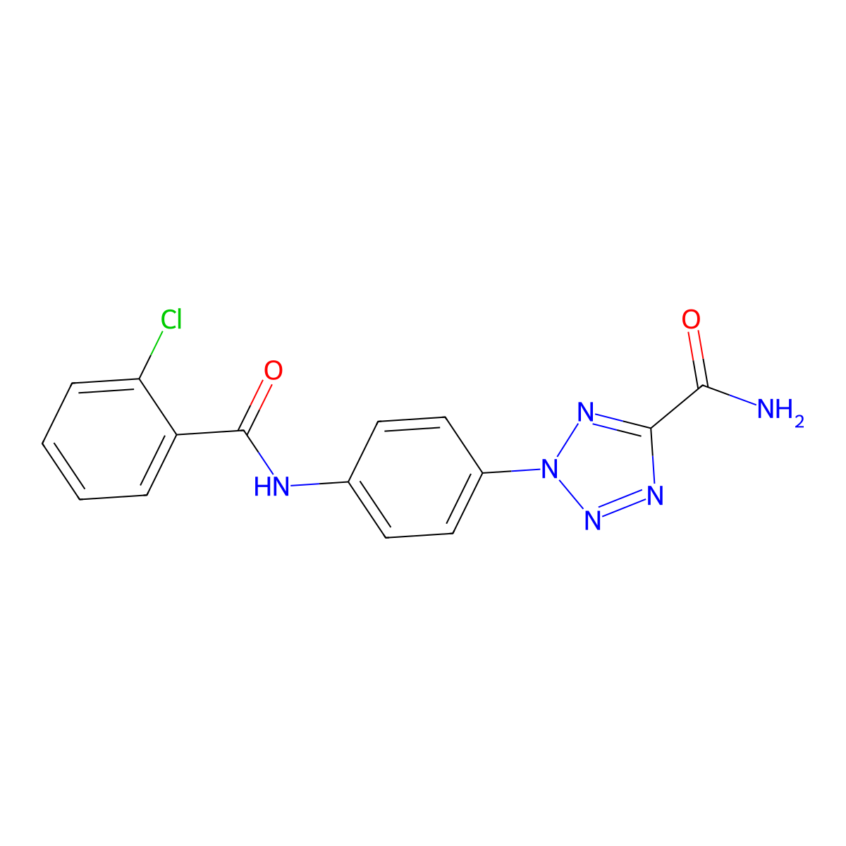 2-(4-(2-chlorobenzamido)phenyl)-2H-tetrazole-5-carboxamide molecular structure, CAS 1396680-19-5