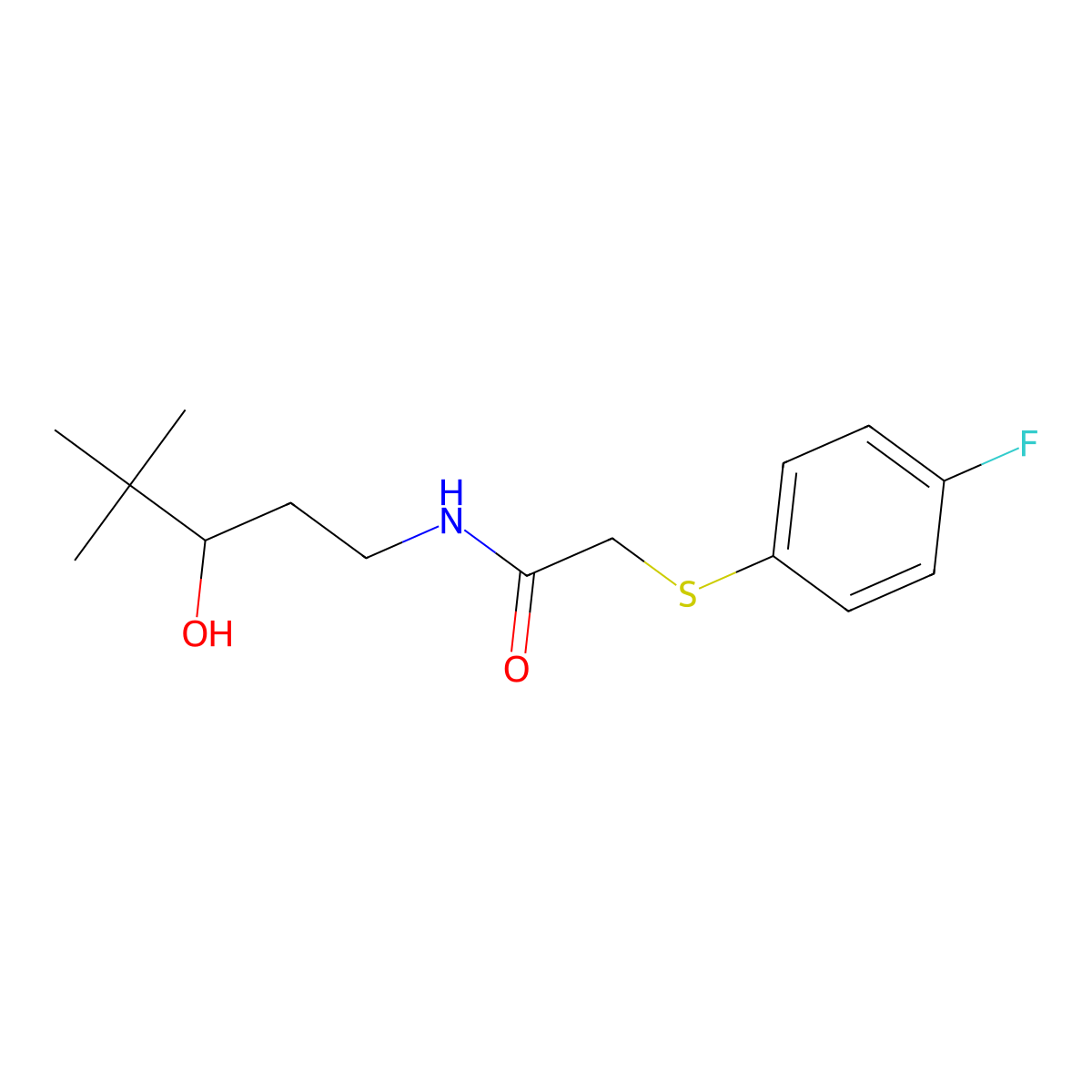 2-((4-fluorophenyl)thio)-N-(3-hydroxy-4,4-dimethylpentyl)acetamide molecular structure, CAS 1396680-21-9
